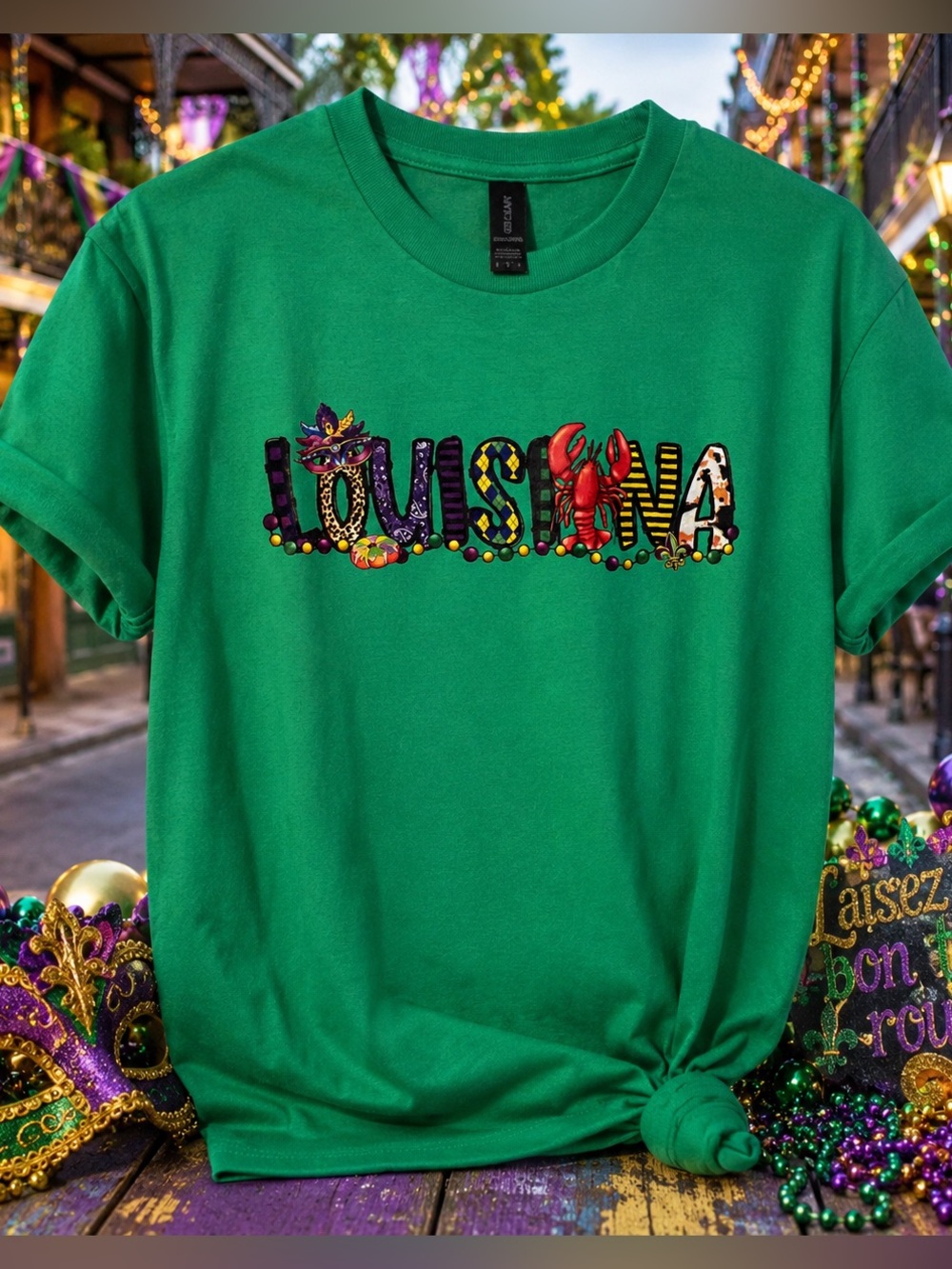 Gildan Green Louisiana Graphic Kids Tee